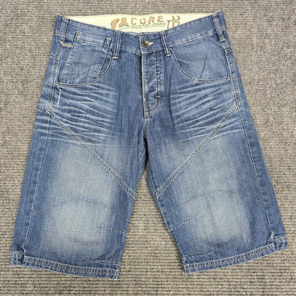 Jack & Jones Zinco Knickers Mens L 34x14 Denim Shorts Blue Core Y2K Long